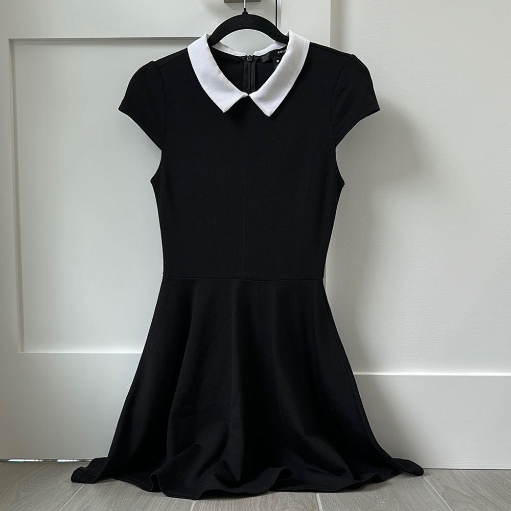 Aqua Black Dress with White Collar